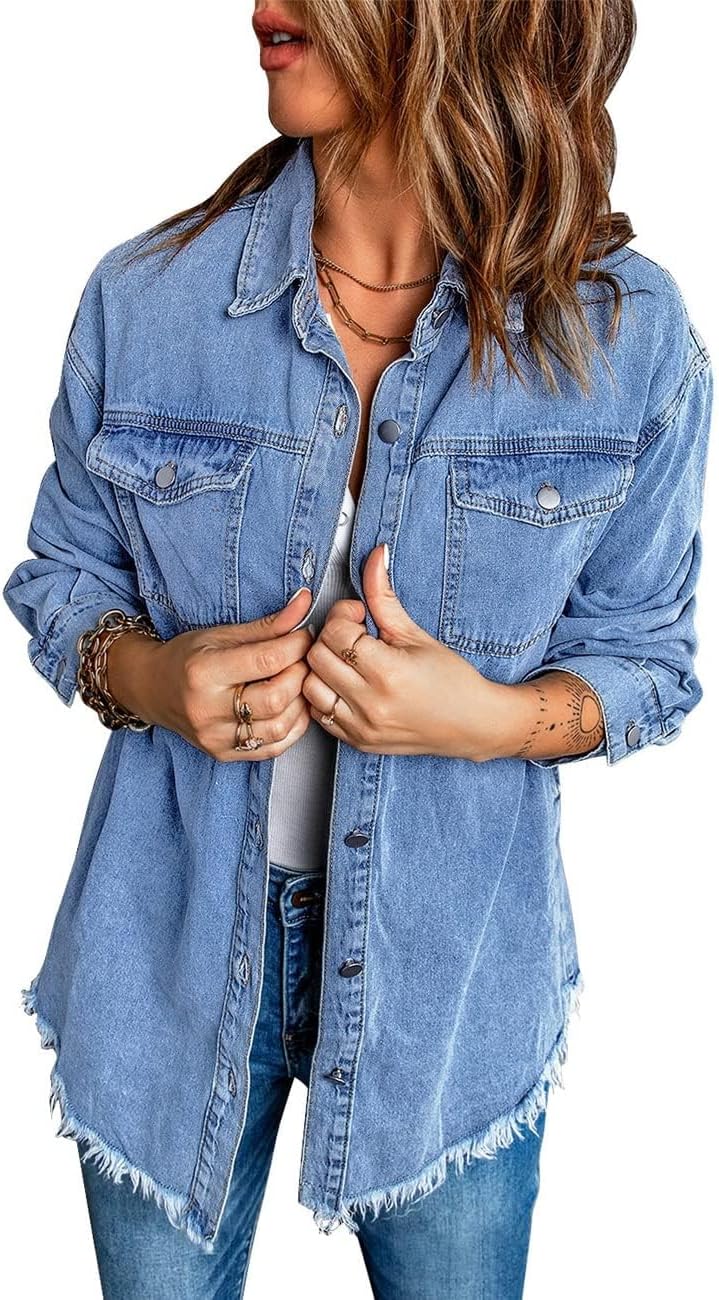 Detalle 2 de Vetinee Oversized Denim Shacket Long Sleeve