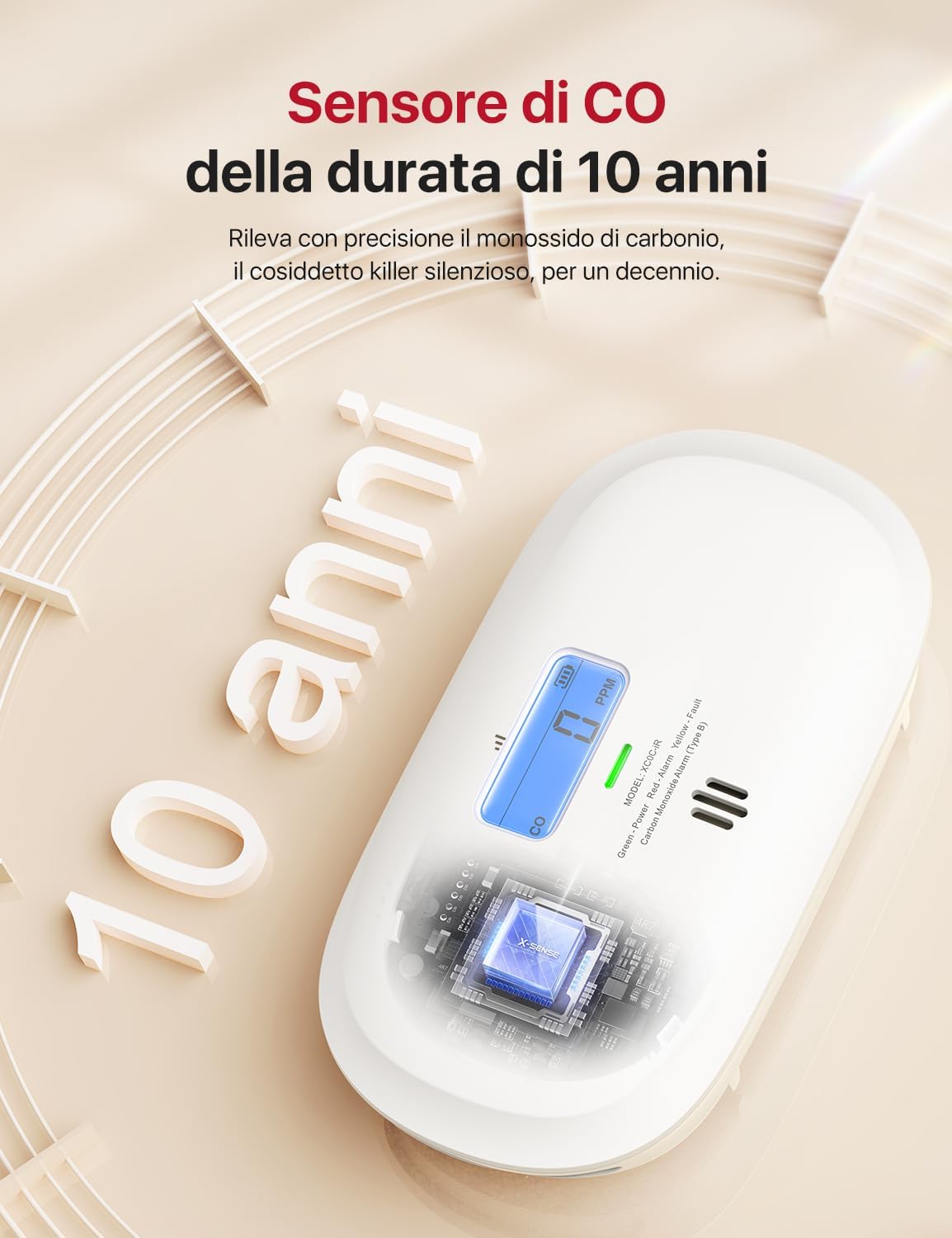 Detalle de X-Sense XC0C-iR rilevatore di monossido di carbonio Wi‑Fi con display LCD e batteria sostituibile