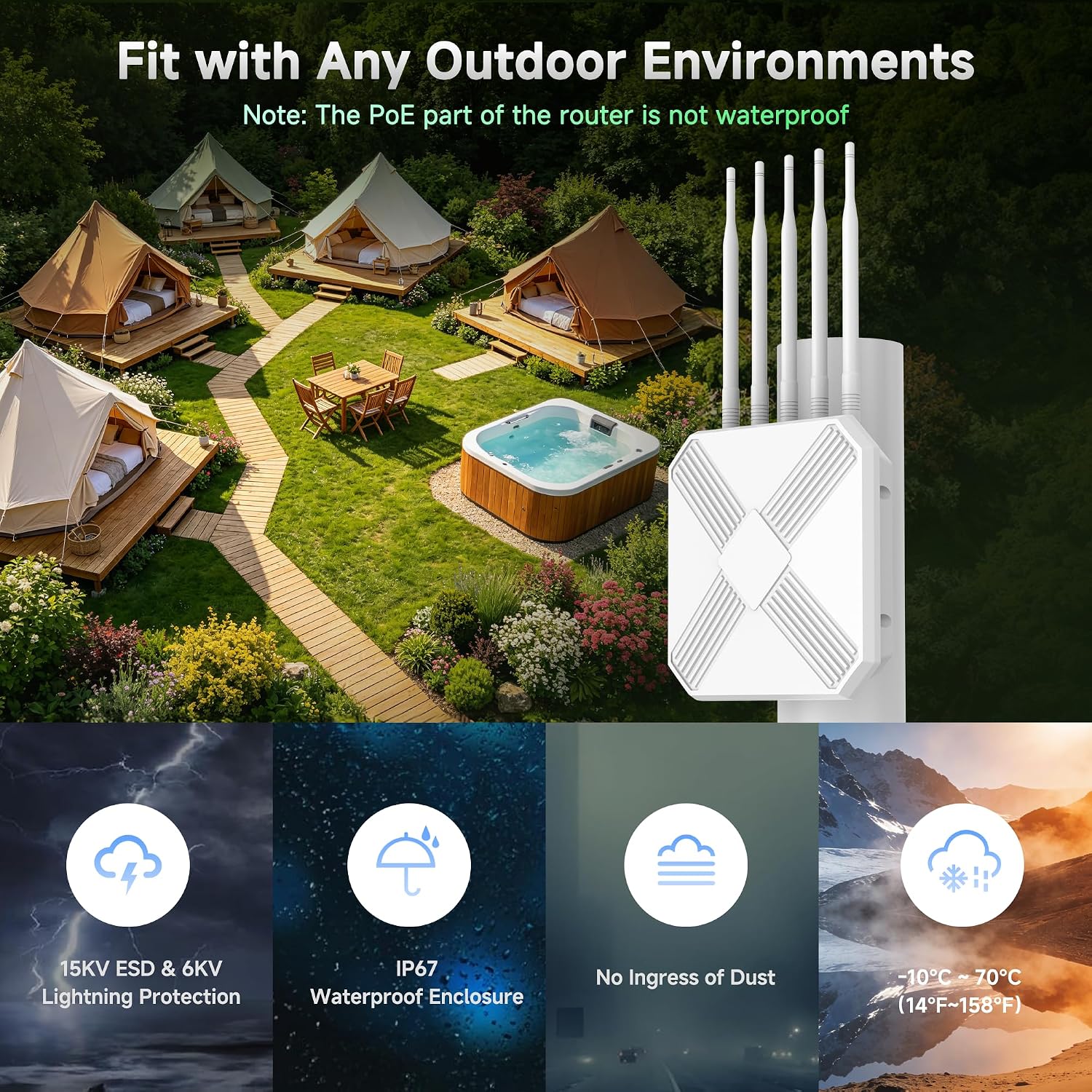 Detalle 2 de Mekupc AX3000 Outdoor WiFi 6 Extender: Long-Range Outdoor AP for Commercial Use