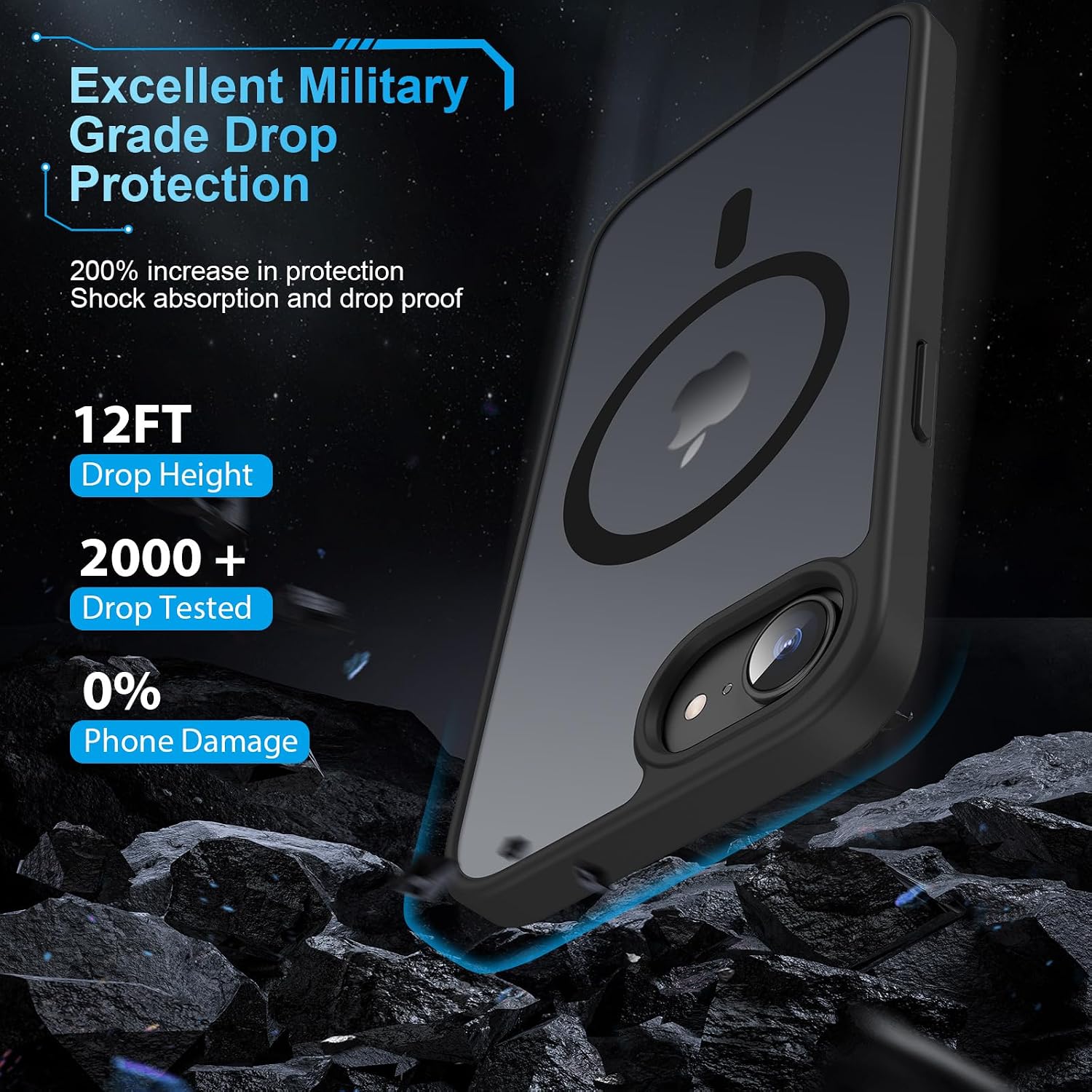 Detalle de TQIAHF Cover Magnetica per iPhone 16e/17e con 2 Pellicole in Vetro Temperato – Nero