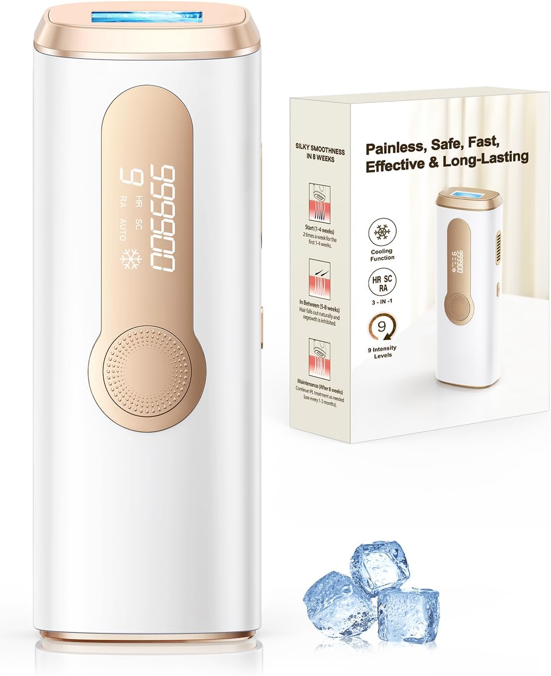 Detalle de Haarlosy IPLÉpilateur Lumière Pulsée GLY06 – 3 en 1 avec refroidissement et 999 900 flashs