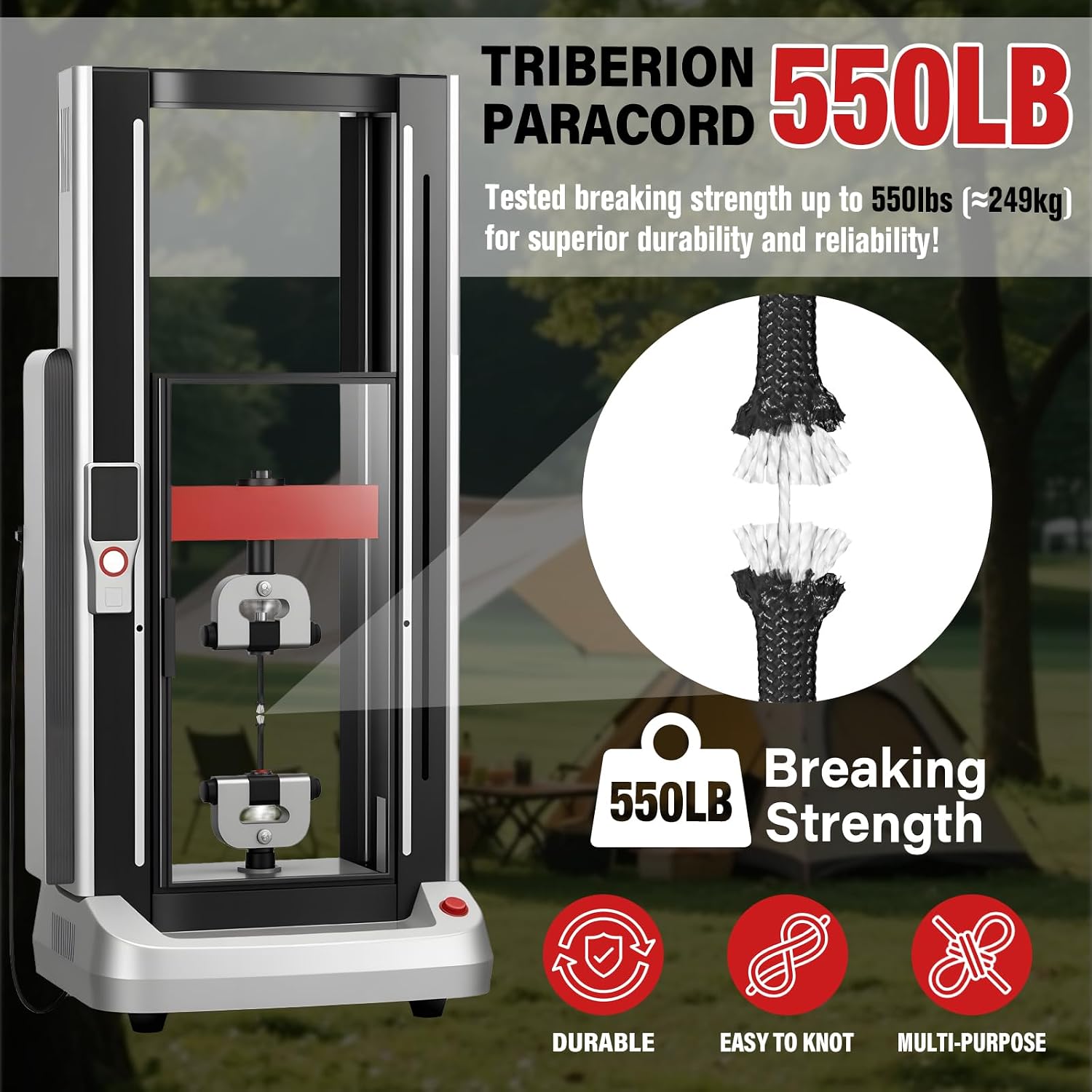 Thumbnail 3 de Triberion 550lb-Black-100ft Paracord Rope, 4 mm, 7-Strand, Black