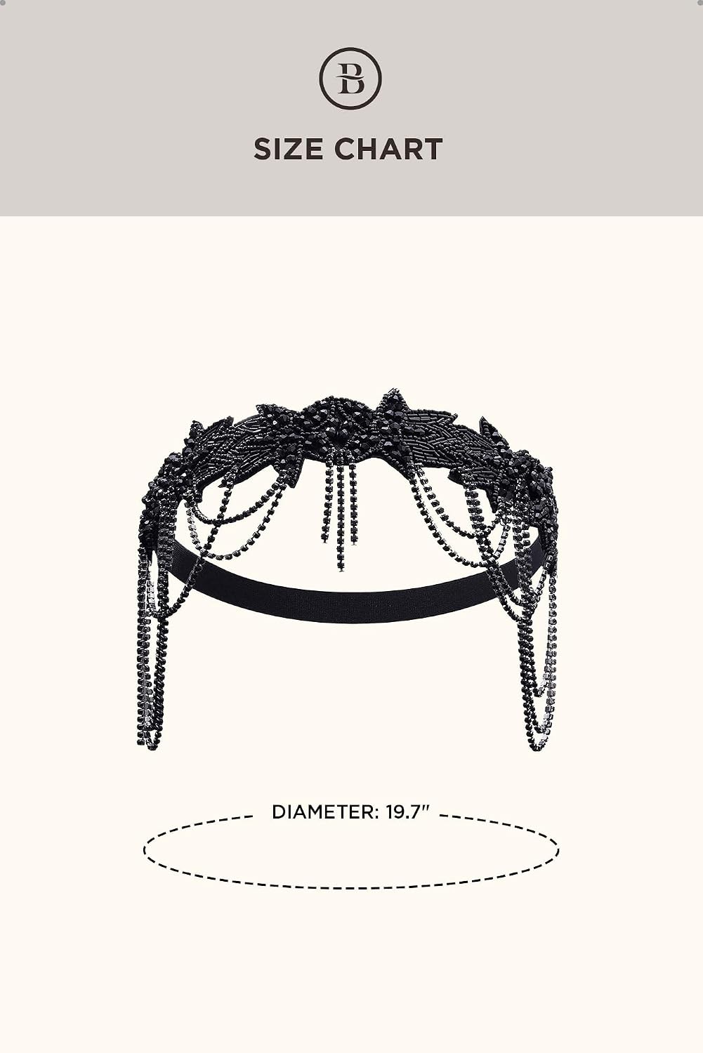 Detalle 1 de BABEYOND 1920s Flapper Headpiece with Crystal Rhinestones and Beaded Chains
