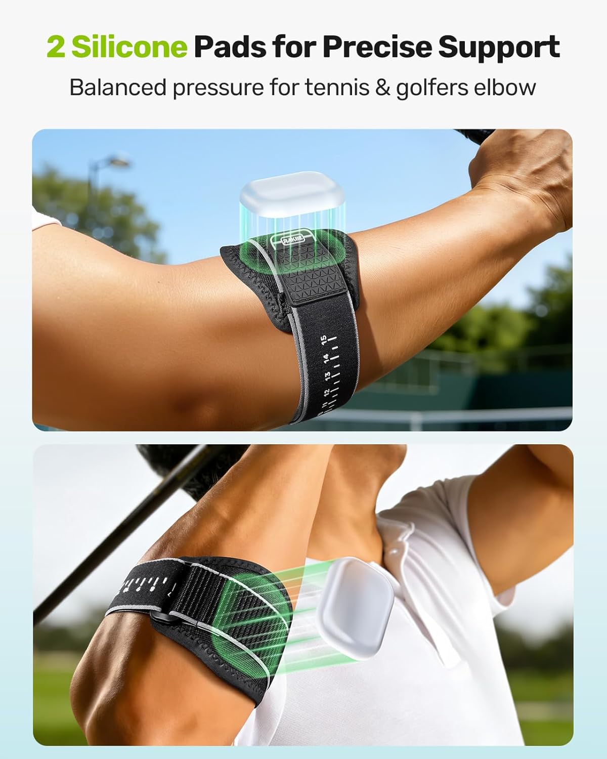 Thumbnail 1 de Rakiie Tennis Elbow Support Strap – Adjustable Dual Silicone Pad Compression for Tennis & Golf Elbow