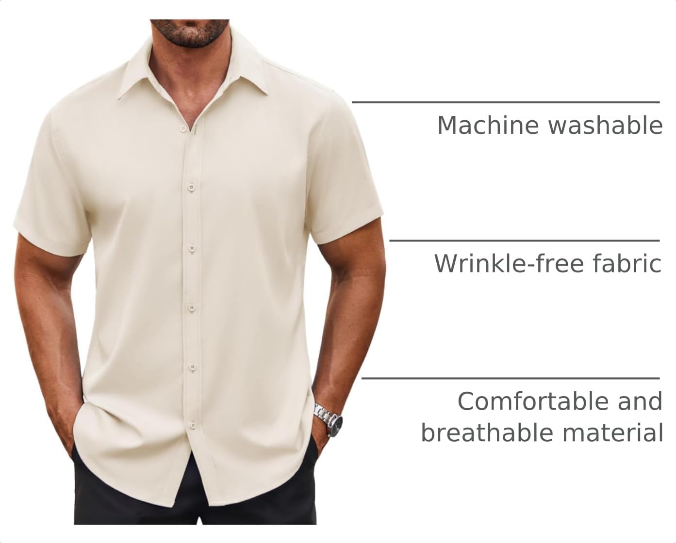 Detalle 2 de COOFANDY Men's Button Down Short Sleeve Shirt: Lightweight, Classic, Versatile