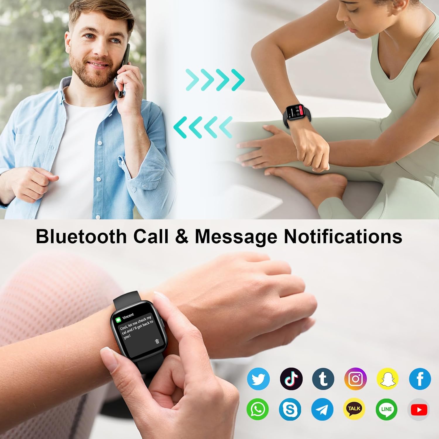 Detalle de VKROBAG Smart Watch for Women and Men — 1.85" HD Fitness Watch with Calls, 115+ Sport Modes, 260mAh Battery, IP68