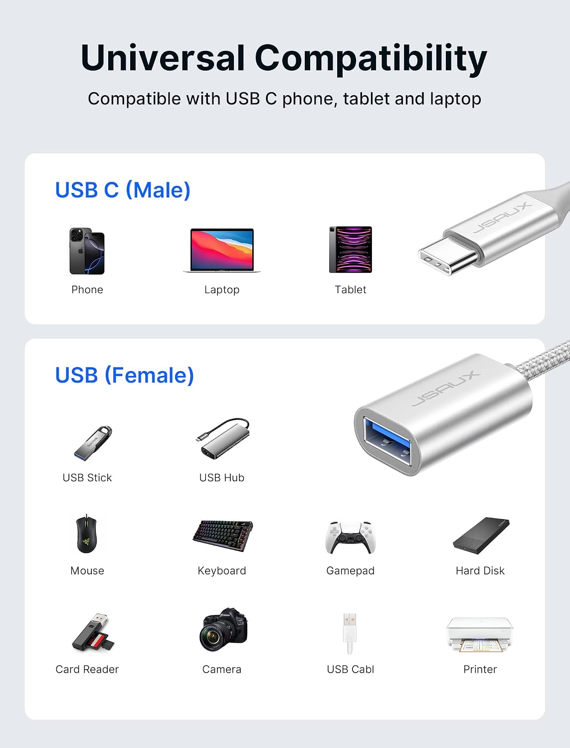 Thumbnail 6 de JSAUX CD0019 USB-C to USB 3.0 OTG Adapter, Silver, 2-Pack