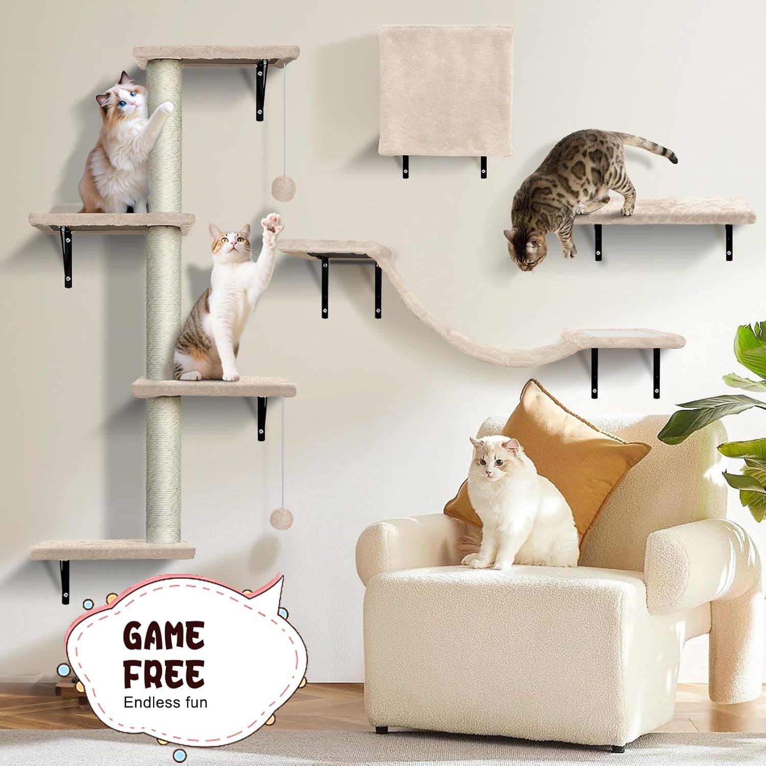 Thumbnail 6 de Masthome 4-in-1 Wall Mounted Cat Furniture: Customisable Vertical Playground for Large Cats