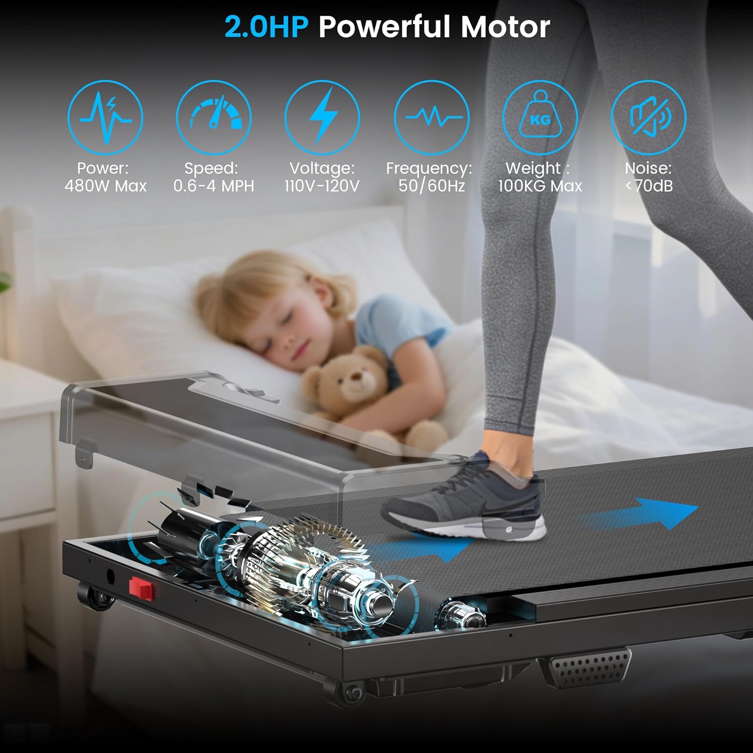 Thumbnail 3 de Rythkore X2ZF Walking Pad Treadmill with Adjustable Speed and Remote