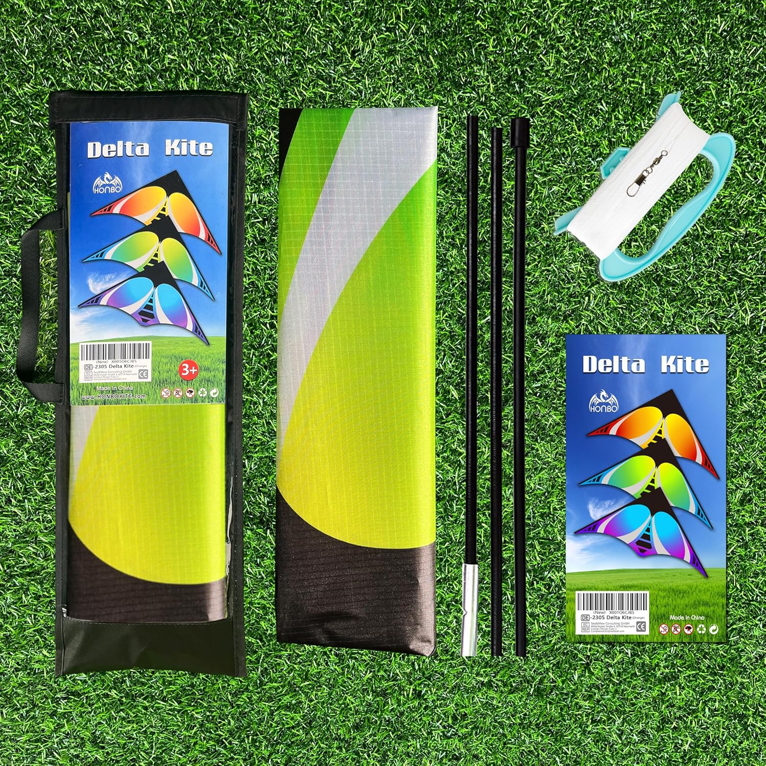 Detalle de HONBO Large Delta Kite for Kids and Adults – Beach Fun with 200ft Line