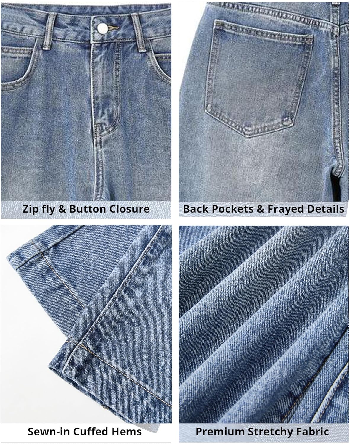 Thumbnail 1 de EMMIOL Women Baggy Jeans Mid-Low Waist Boyfriend Streetwear Vintage Wide Leg Denim Pants