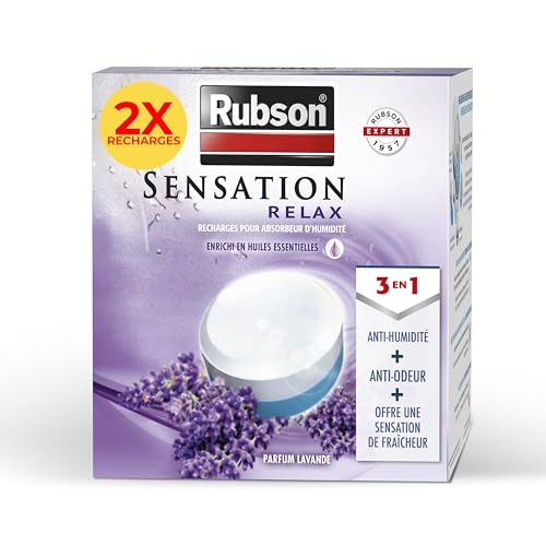 Detalle de Rubson Sensation Relax Recharges universelles (2 x 300 g) – recharge parfum lavande, 3 en 1 anti-humidité, anti-odeur et fraîcheur durable