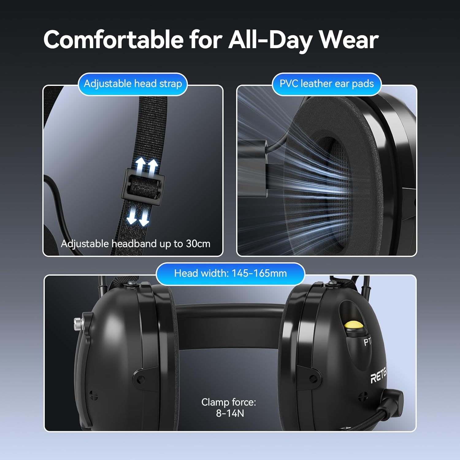 Detalle de Retevis ANC Behind-the-Head Walkie Talkie Headset with Microphone for H777/RT68 RT22 RT21 RT86 Series