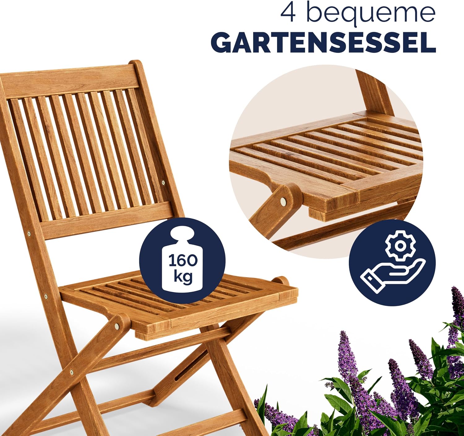 Thumbnail 2 de Casaria® Gartenmöbel-Set Modell 2026 aus FSC® Akazienholz (5-teilig) mit klappbarem Tisch & 4 Stühlen