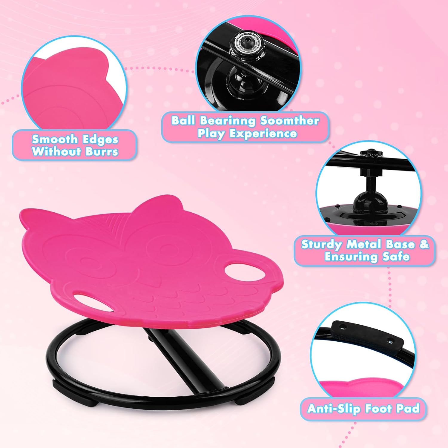 Detalle 2 de OLUPP Spinning Chair for Autistic Kids – Rose Red Owl Swivel Sensory Toy