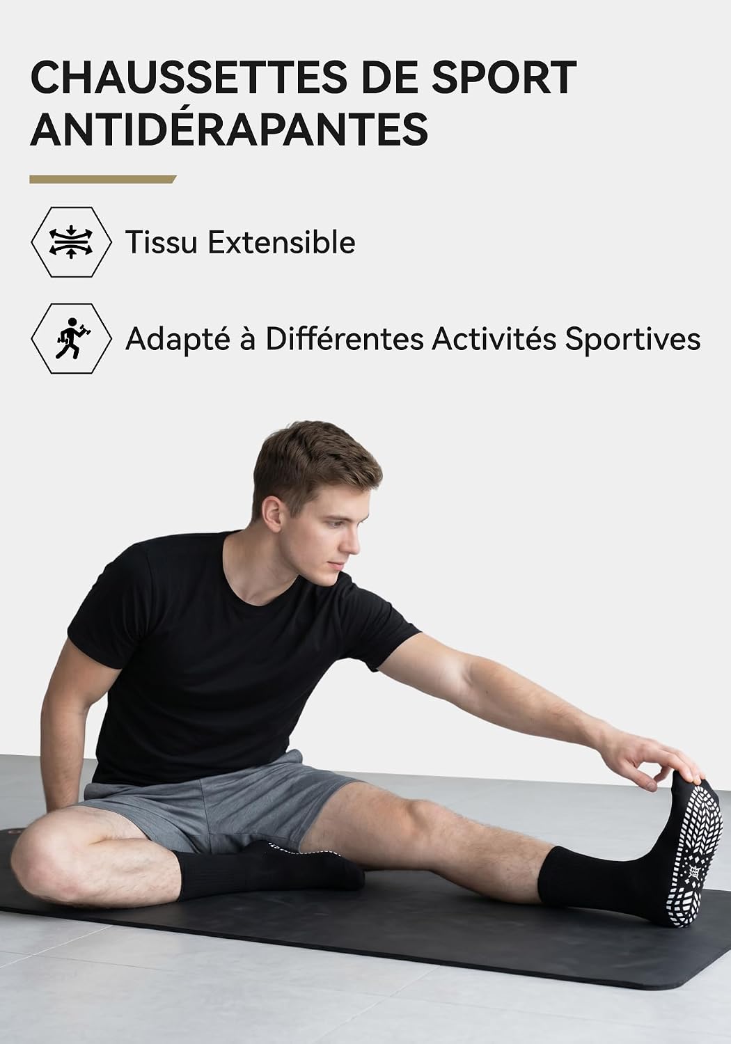Detalle de ZAKASA Chaussettes Antidérapantes Homme Sport – Confort et sécurité au quotidien