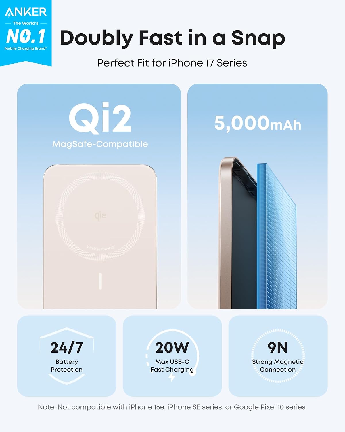 Detalle 2 de Anker Nano Power Bank (Ultra-Slim 5,000mAh) with Qi2 Magnetic Wireless Charging – MagSafe compatible