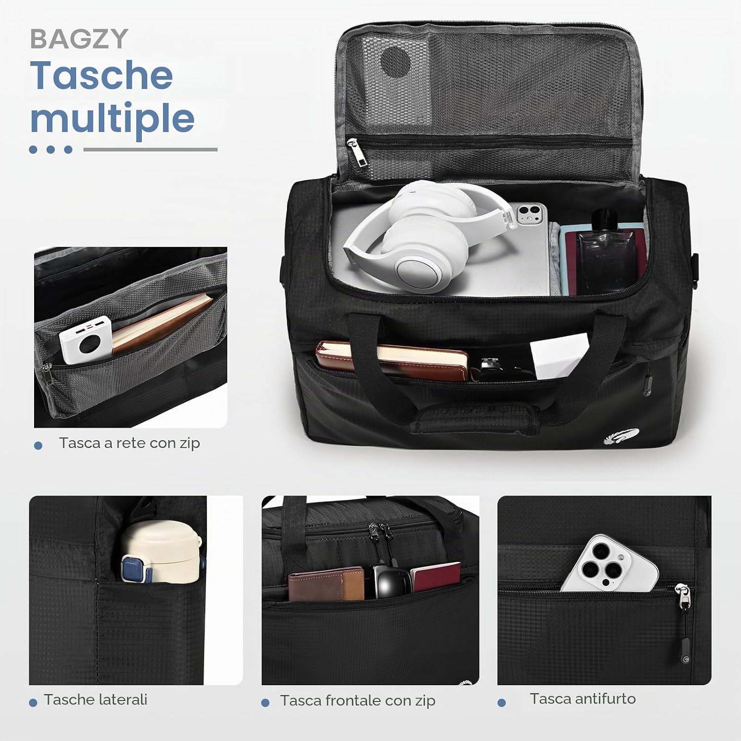 Thumbnail 5 de BAGZY Borsone da Viaggio 40×30×15 cm – Borsa da Cabina impermeabile 20L, multiuso