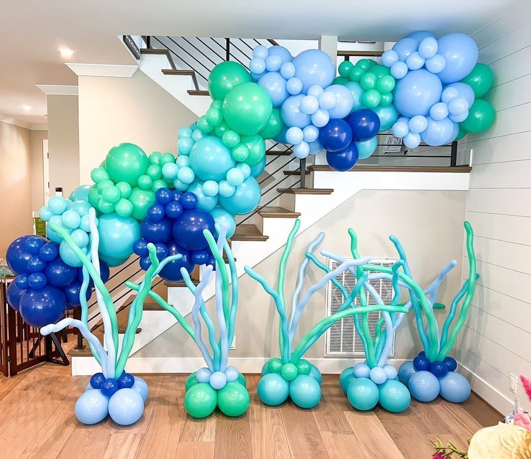 Detalle de 166Pcs Ocean Animals Blue Balloon Arch Kit – Light Blue to Teal and Orange Balloons for Under The Sea Party