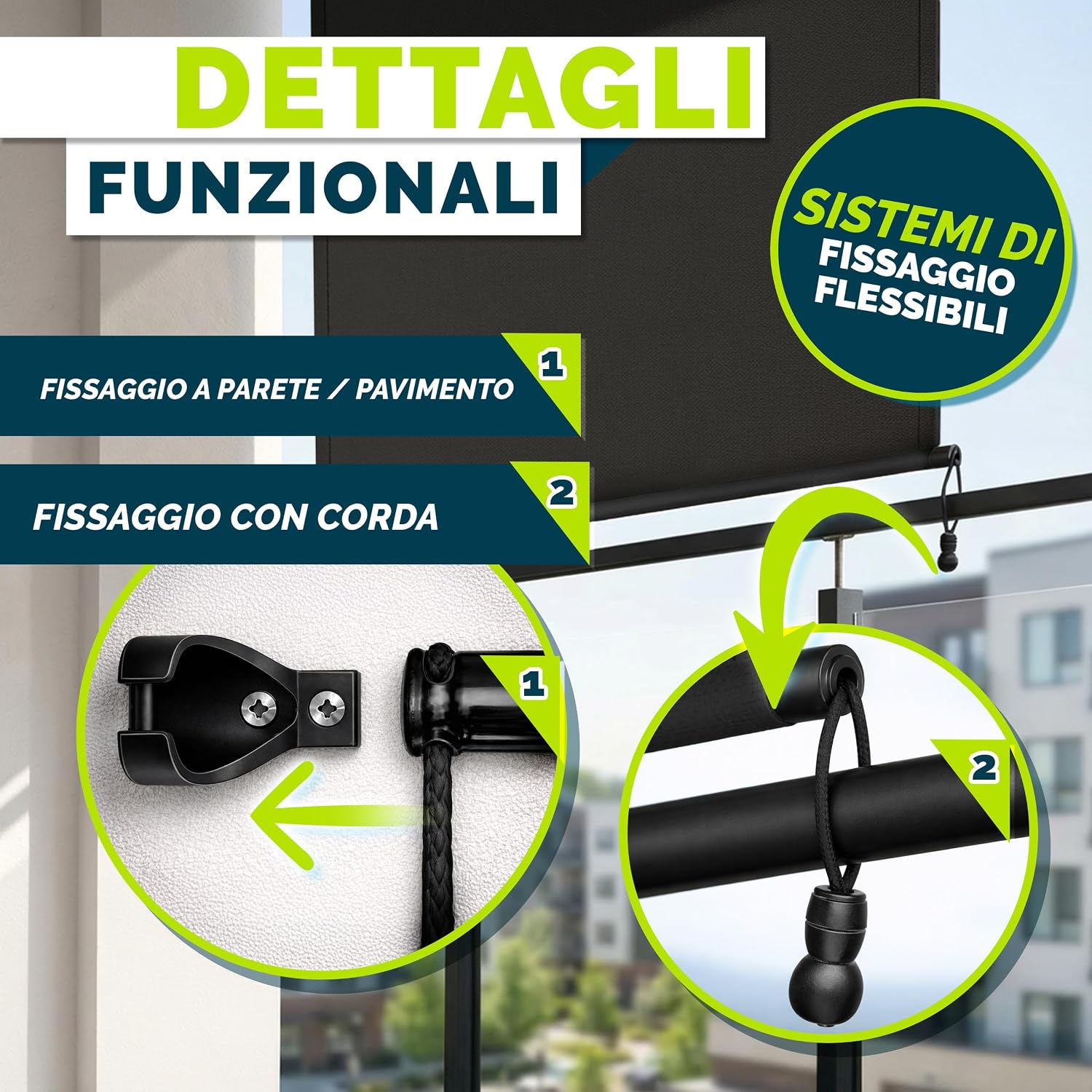 Detalle de tillvex Tenda da sole verticale 140 x 250 cm Nero – impermeabile, con manovella, per balcone e giardino