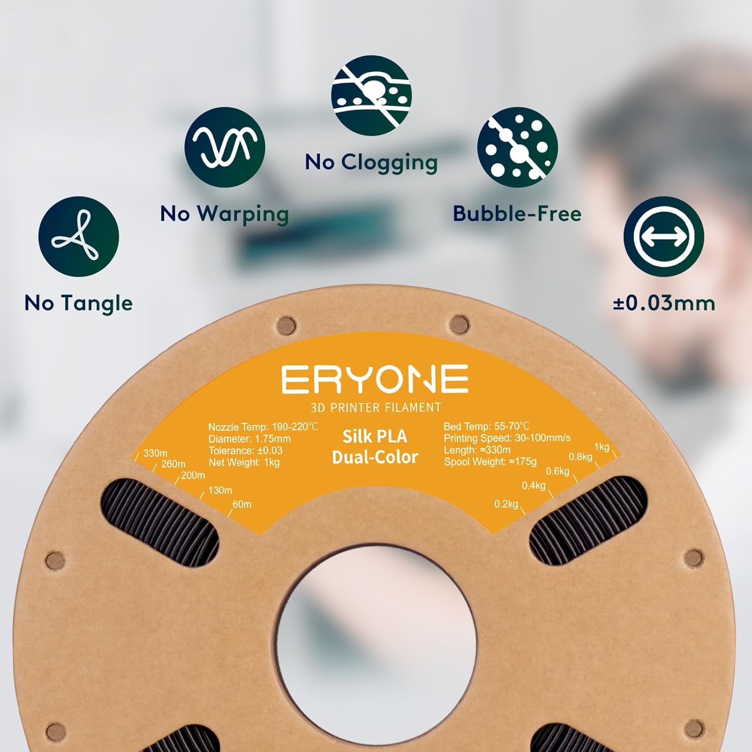 Thumbnail 3 de ERYONE Silk Dual Color PLA Filament 1.75mm – Co-Extrusion Silk Two-Tone 1kg Spool (Silk Black Purple)