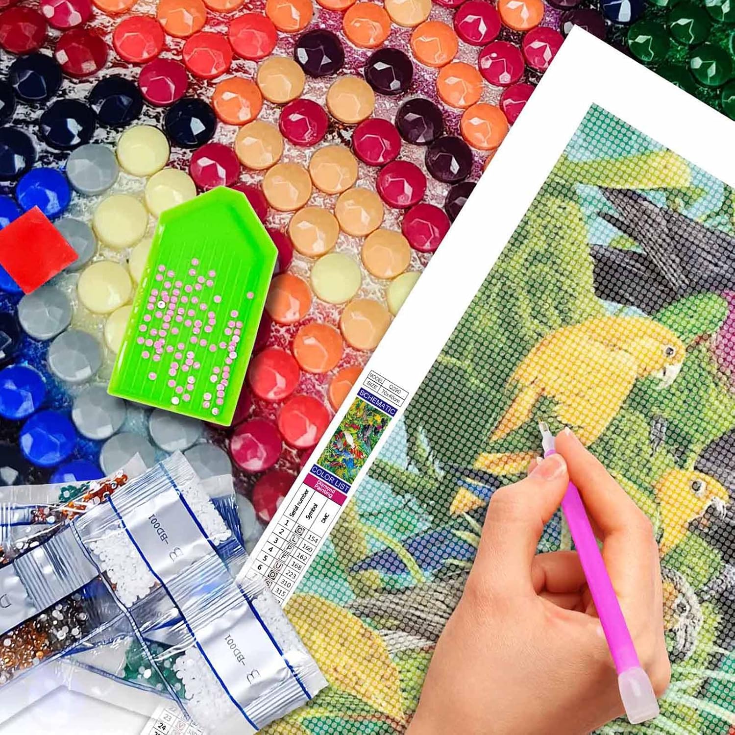 Detalle de JATOK 5D Diamond Painting XXL 40x70 cm – Vogelwald Motiv als Full-DIY Diamantkunst