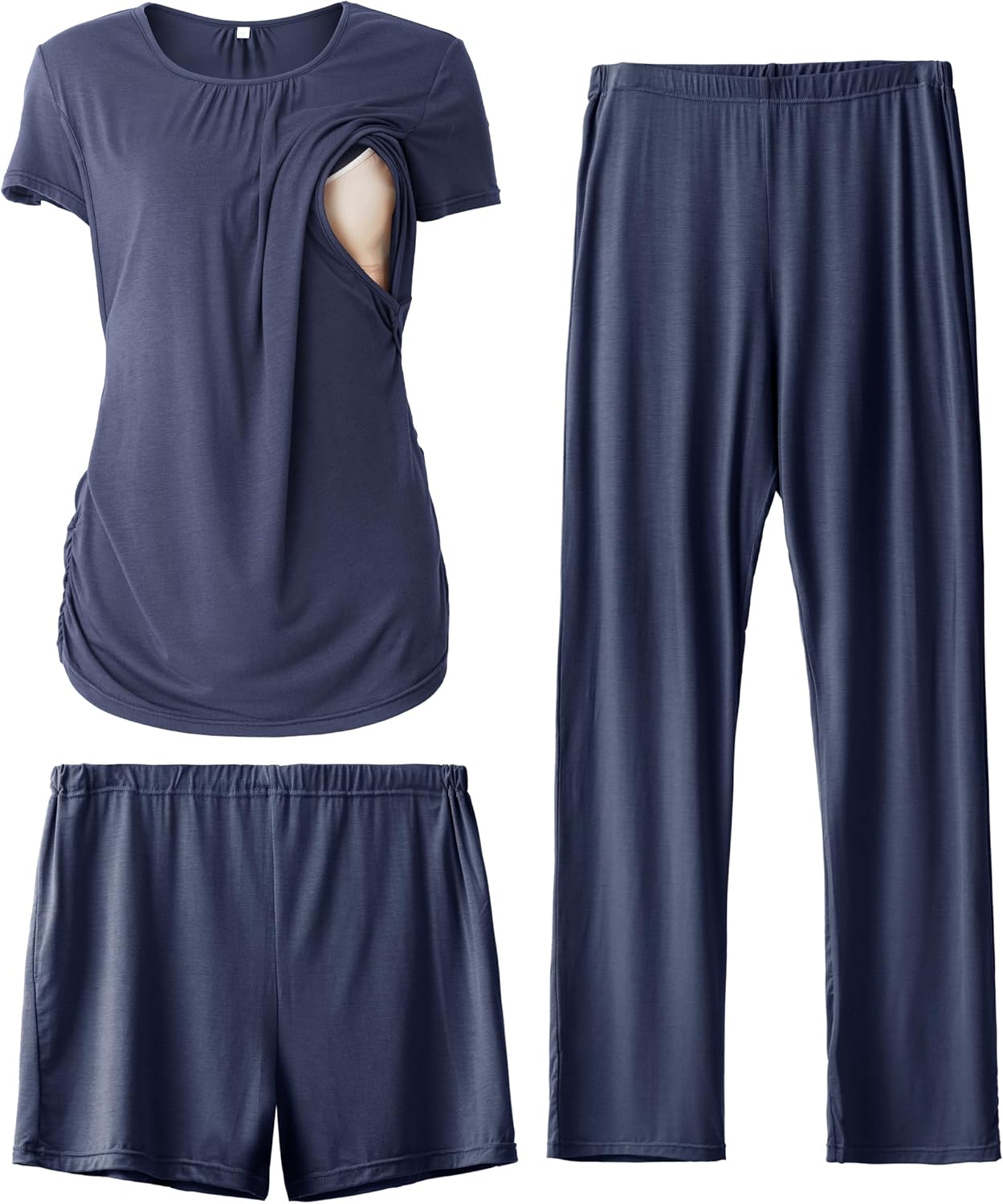 Thumbnail 6 de SUNNYBUY Damen Umstandsmode Stillpyjama-Set – 3-teiliges Stillpyjama-Set mit Kurzarm-Shirt, Shorts und Schlafhose