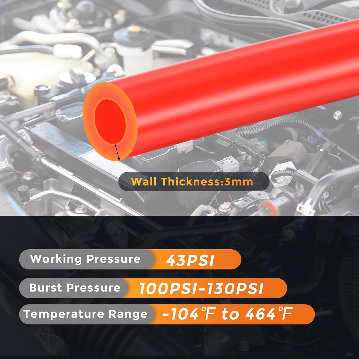 Detalle de DMiotech 3Pcs Silicone Vacuum Hose Kit, 1/8",, 5/32",, 5/16", ID, 5ft Red