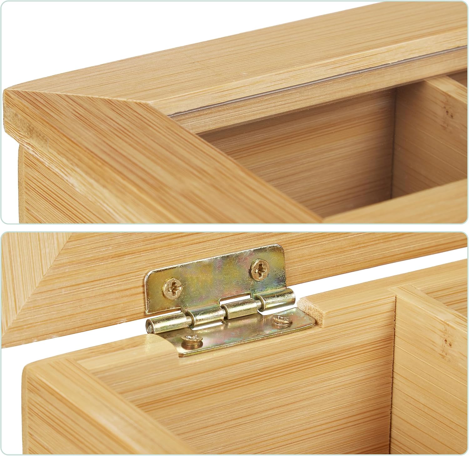 Detalle de Relaxdays Tea Box, 6 Compartments, Bamboo and Plastic, Natural