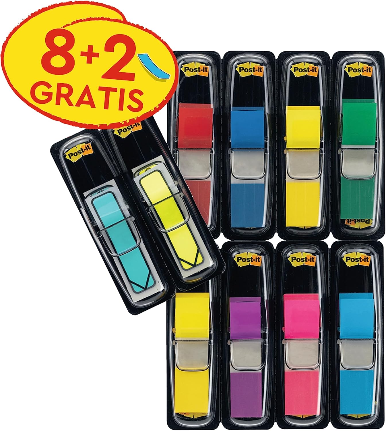 Detalle de Post-it Index Small Flags Vorteilspack: 8 Blöcke plus 2 Pfeilblöcke gratis, 328 Haftstreifen in 6 Farben
