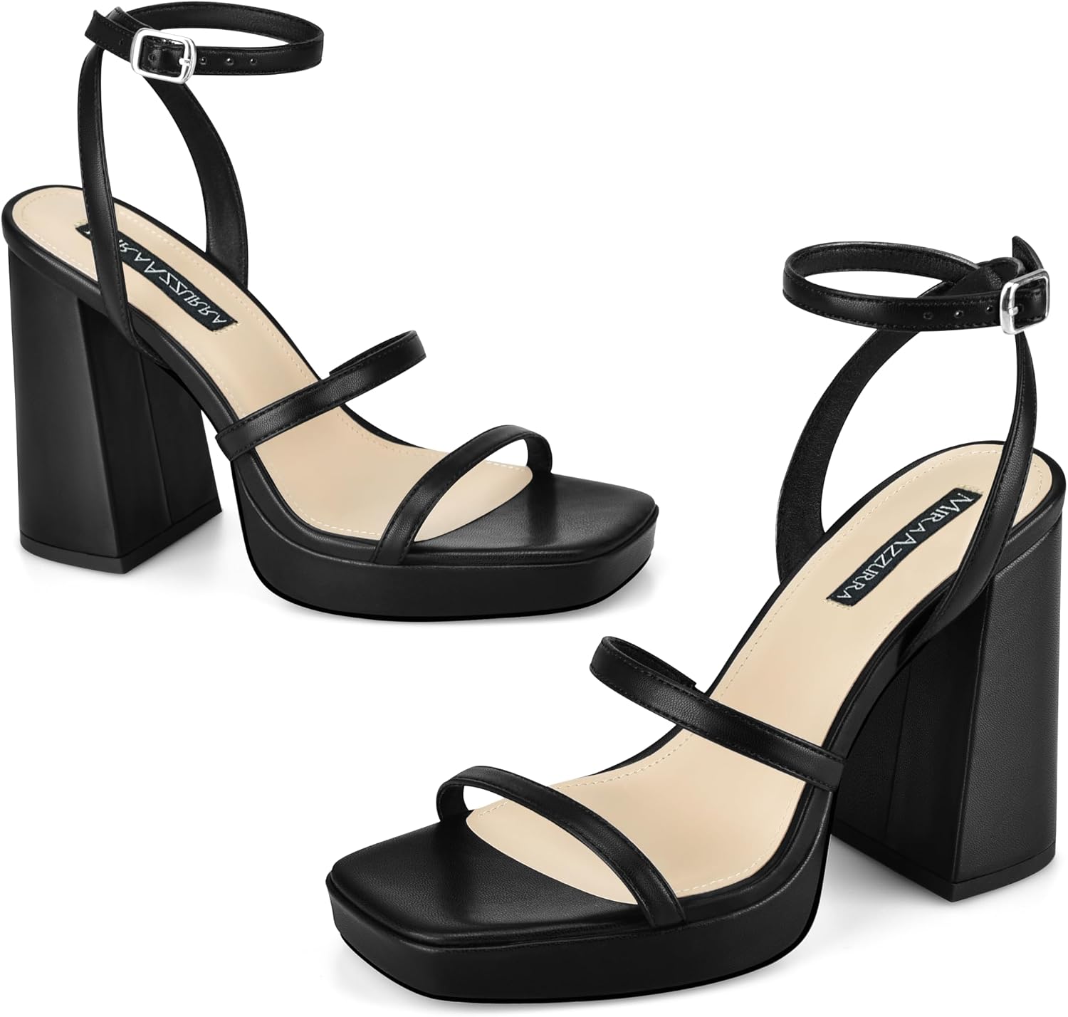 Detalle de MIRAAZZURRA Platform Heels for Women, 4-Inch Block Heel, Square Toe