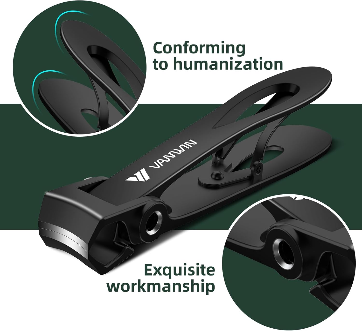 Detalle de VANWIN German Nail Clippers for Men: Thick Nails, 16mm Wide Jaw, Angled Head & Catcher