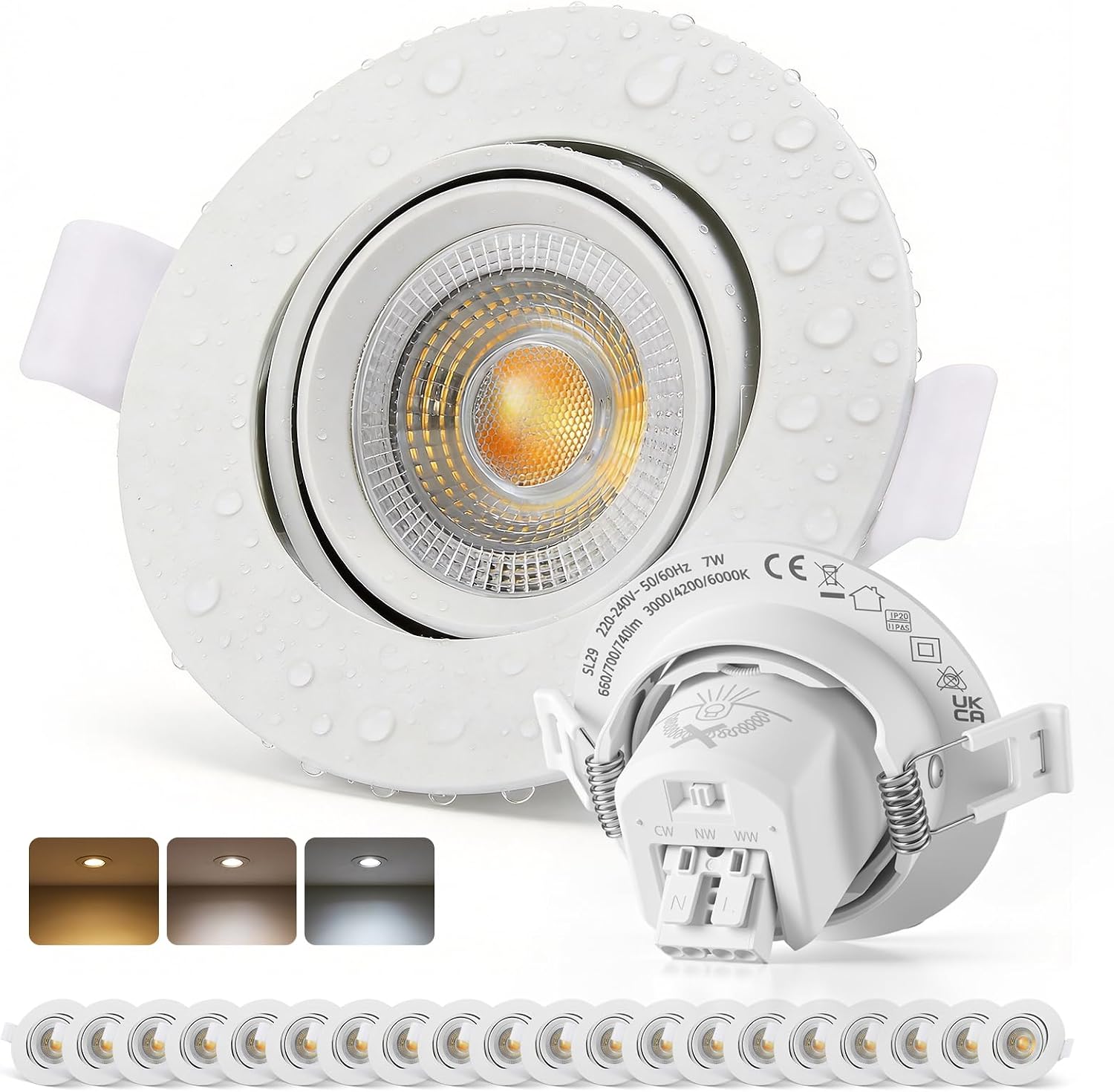 Detalle de Bojim LED-inbouwspots IP65, 7 W, 700 lm, instelbare lichtkleur, 20 stuks