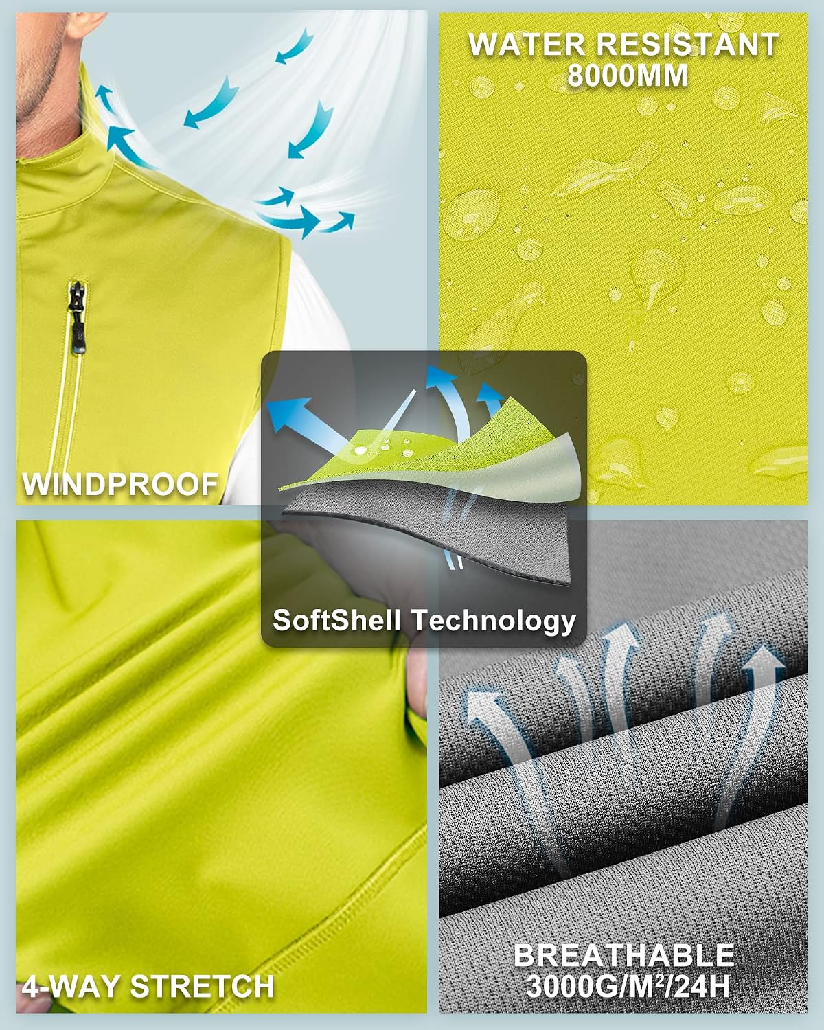 Detalle de 33,000ft leichte Softshell-Weste für Herren – wind- und wasserdicht, atmungsaktiv (Lauf-/Rad-/Outdoorweste)