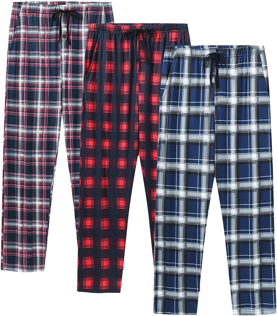 Thumbnail 6 de MoFiz Men's Pajama Bottoms: 3-Pack 100% Cotton Plaid Drawstring Pajama Pants