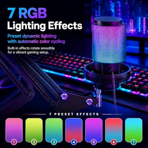 Detalle 2 de Anykuu Micro Gaming RGB 24 Bits/192 kHz USB Microphone Condensateur