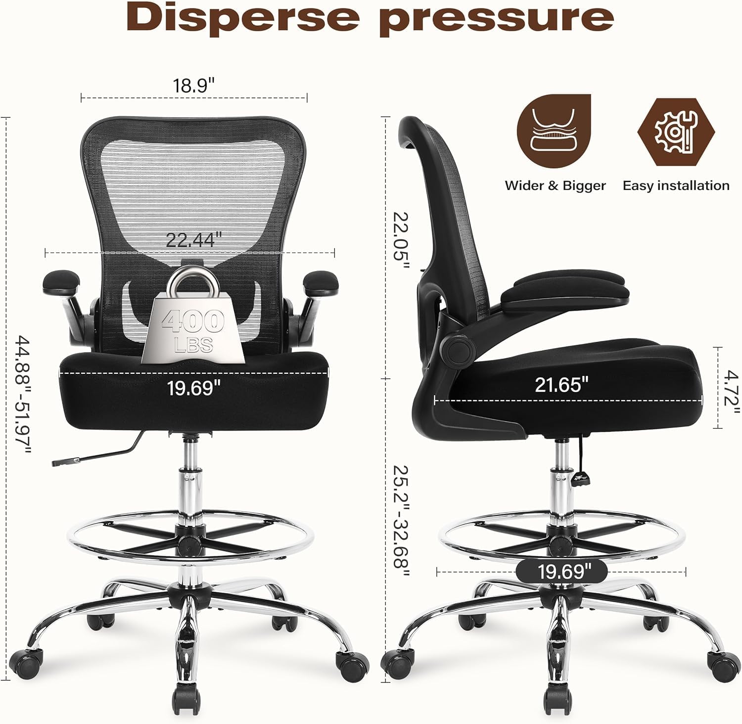 Detalle de KWKSV 7047-1 400LBS Drafting Chair with Adjustable Foot Ring