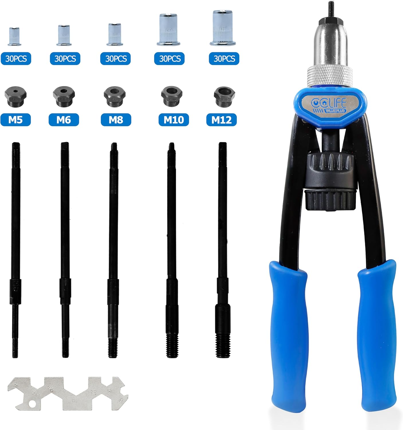 Detalle de CCLIFE Rivettatrice manuale per inserti filettati con set mandrini (M5–M12) e 150 dadi in acciaio inox