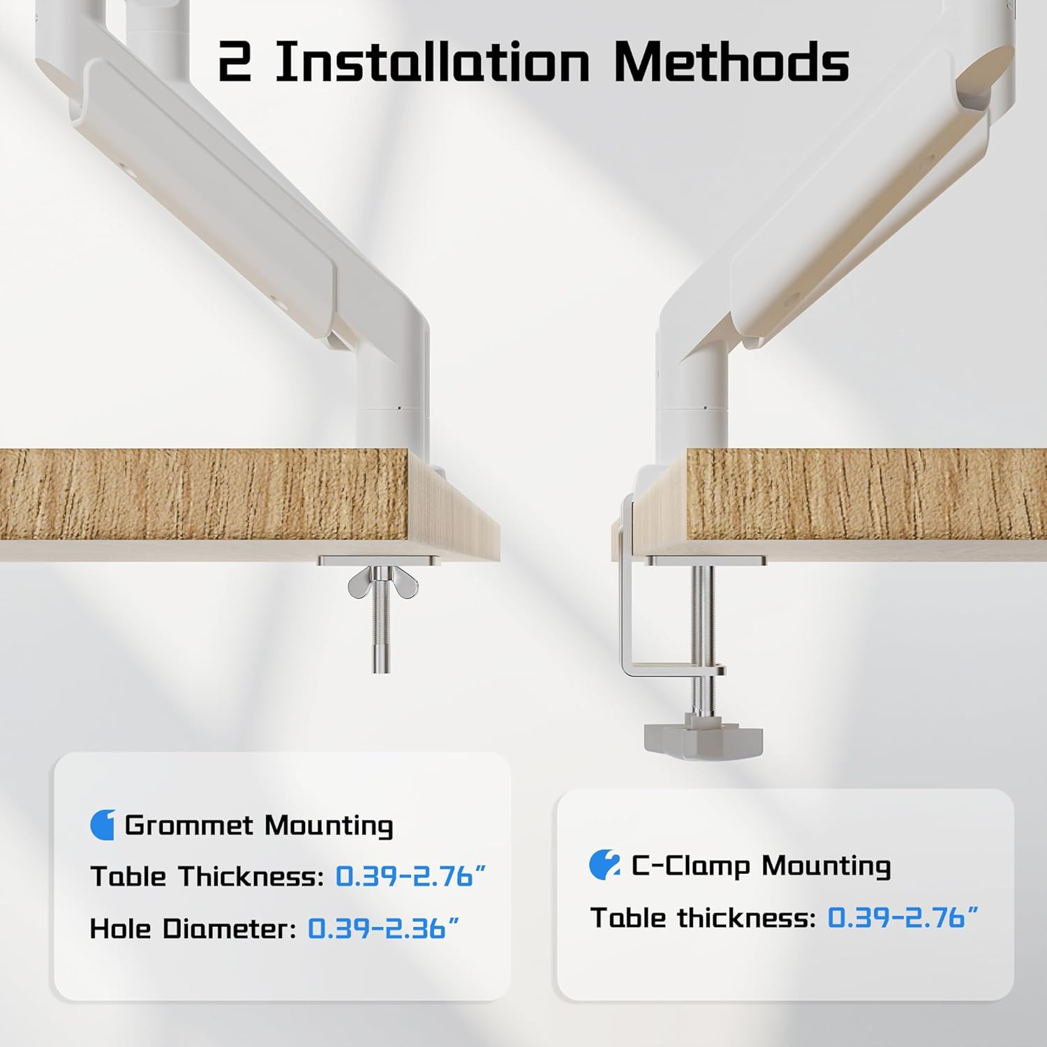 Thumbnail 3 de ETHU Heavy-Duty Dual Monitor Arm – stabile Halterung für 2 Monitore bis 38 Zoll, je Arm 14 kg, VESA 75x75/100x100, Weiß