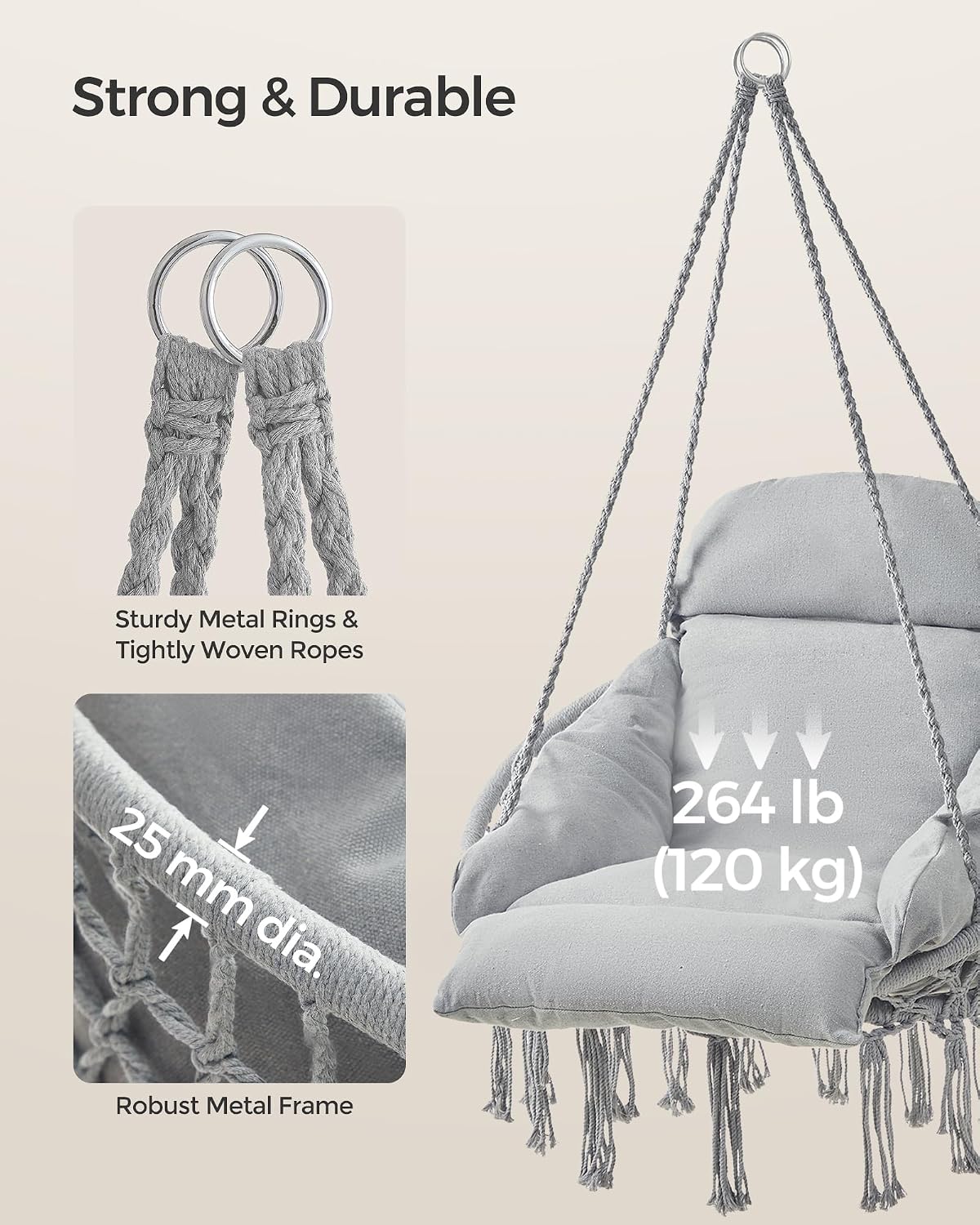 Detalle 2 de SONGMICS Hanging Chair, 264 lb Capacity