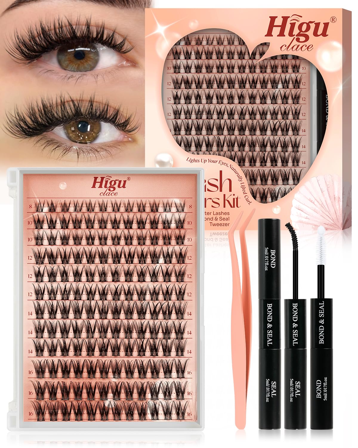 Detalle de HIGU 120-teilige unsichtbare Band Lash-Extension (10–18 Mix) inkl. Kleber-Entferner & Applikatoren – DIY-Set