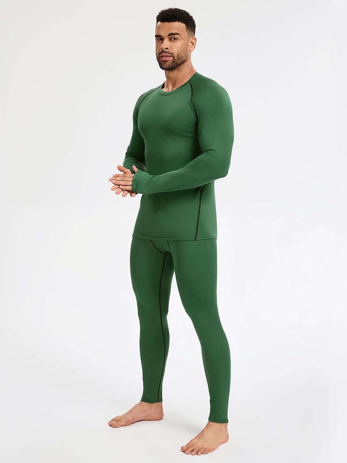 Detalle de Celfaeree 4-Pack Men’s Fleece-Lined Compression Shirts, Long-Sleeve Thermal Base Layers
