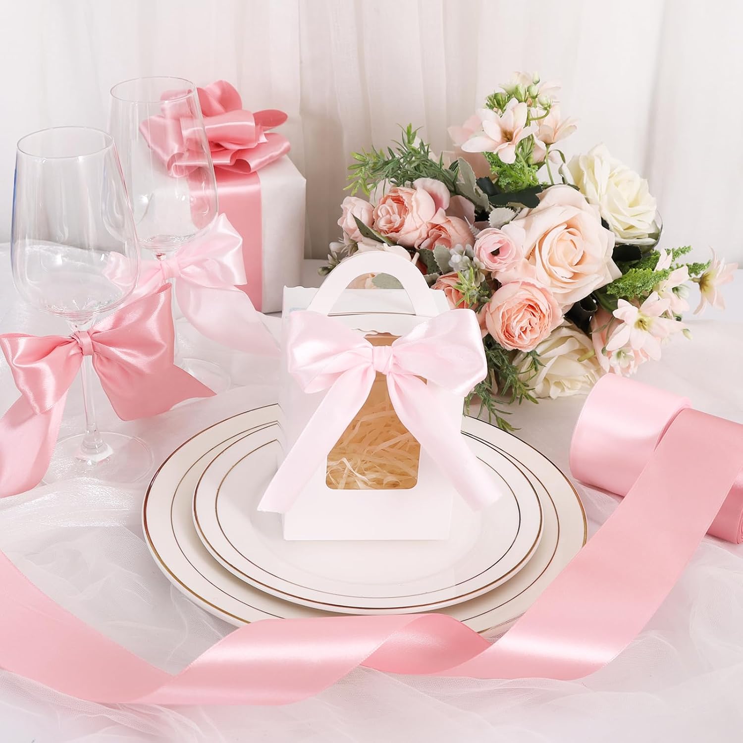 Thumbnail 4 de TONIFUL Satinband Roségold 5 cm x 20 m – Geschenkband für große Schleifen und Deko