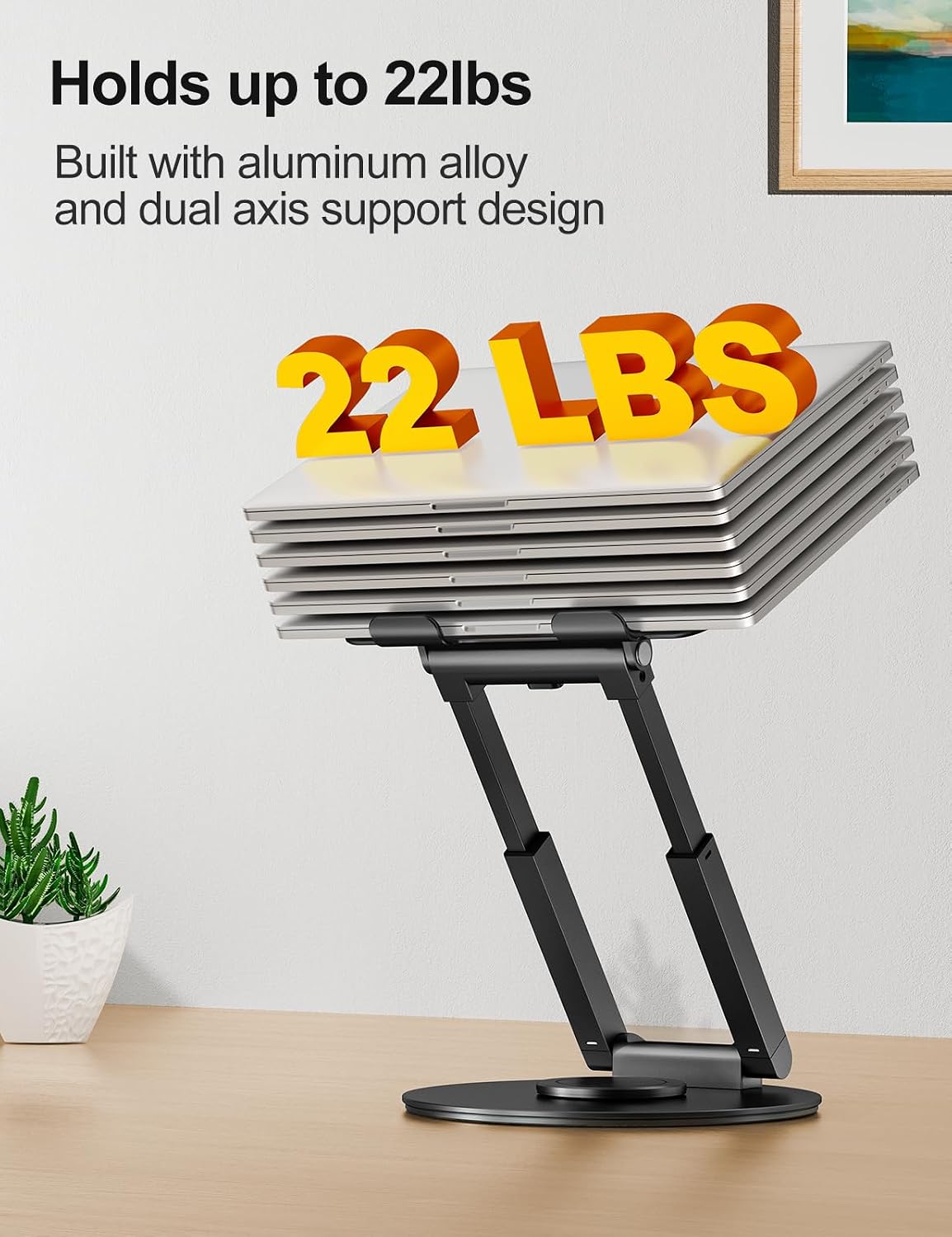 Detalle de tounee Laptop Ständer höhenverstellbar mit 360° drehbarer Basis – ergonomischer Laptop-Erhöhung für 10–17" (schwarz)