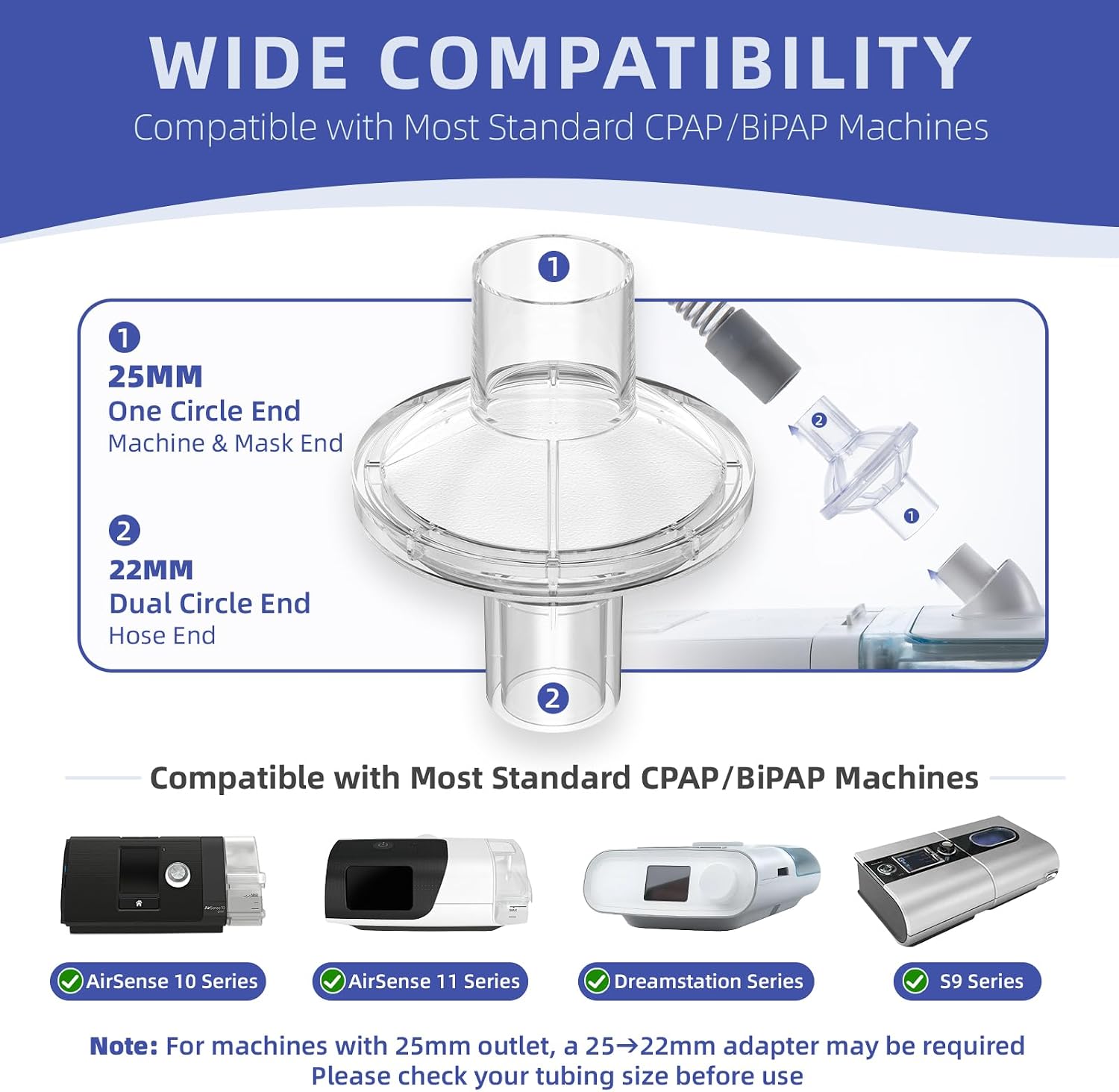 Detalle de 12-Pack CPAP Filters for Most Standard Machines (22mm & 25mm Tubing) – Broad Compatibility