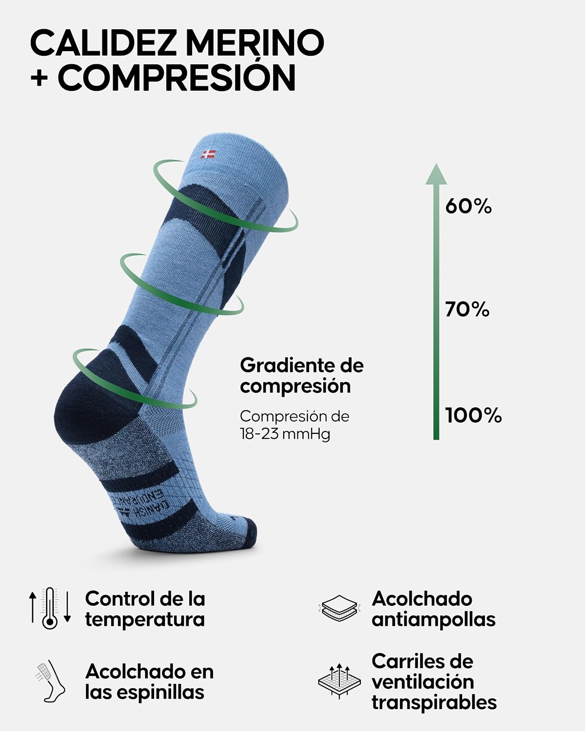 Detalle 2 de DANISH ENDURANCE Calcetines Esquí Merino 18‑23 mmHg