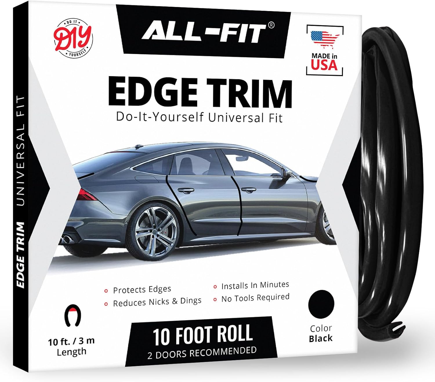 Detalle de All-Fit Automotive Car Door Edge Protector – Universal 10 Ft DIY Edge Trim for Scratches & Dings (Black)