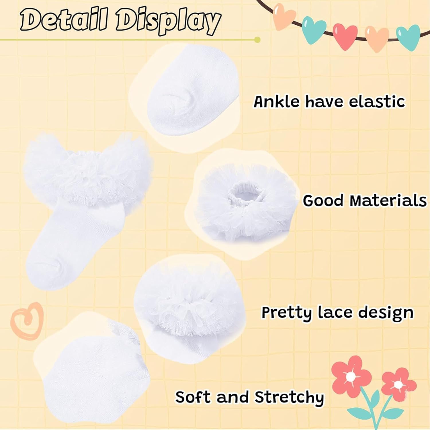 Detalle de Sock Stack 6 Pairs Girls Tutu Frilly Ankle Socks with Lace & Bow