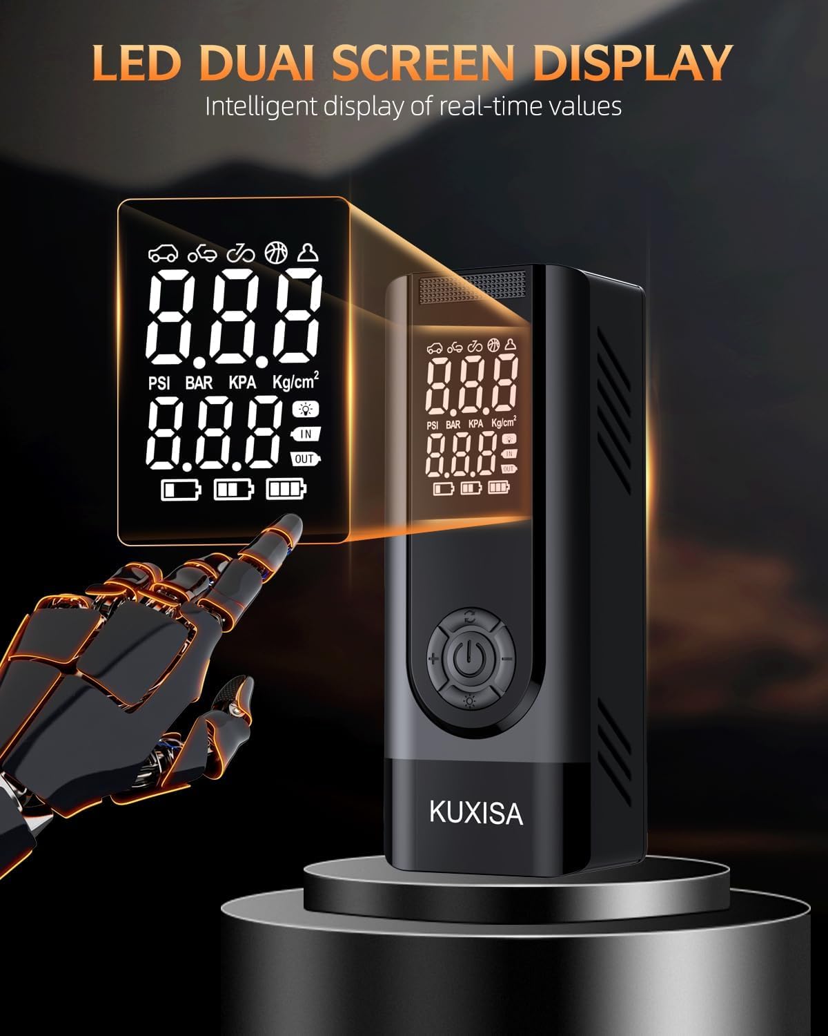Thumbnail 3 de KUXISA Tire Inflator Portable Air Compressor: 180 PSI, 3x Faster Inflation, Dual Screen & Multi-Mode