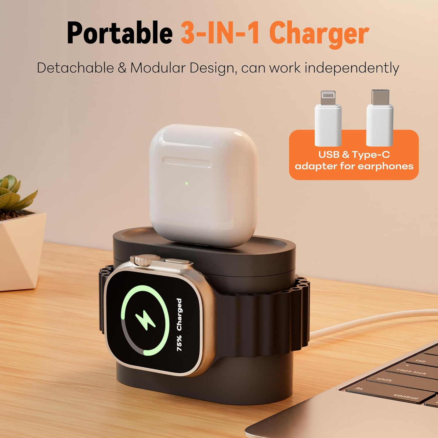 Detalle de COLSUR 6 in 1 Wireless Charging Station with Alarm Clock and Night Light